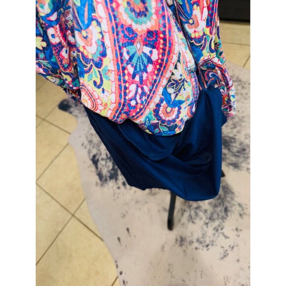 Lands End 100% Linen Apron Dress Pockets 14 Multicolor Paisley Floral Office Chu - Picture 9 of 11